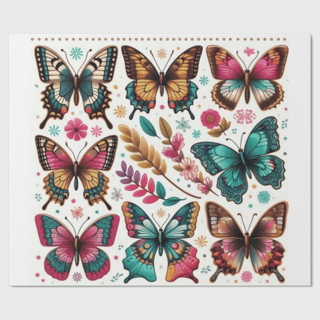 scroll of gift paper with butterfly stamps (Flat)