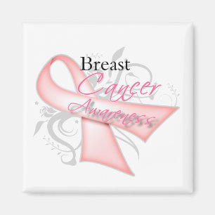 Scroll Pink Ribbon v2 Breast Cancer Awareness Magnet