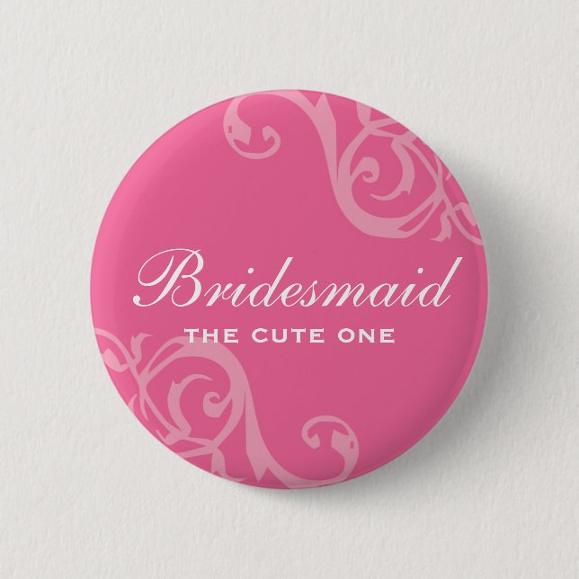 Scroll pink wedding name tag badge pin button (Front)