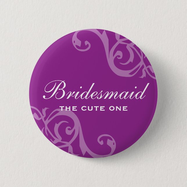Scroll purple wedding name tag badge pin button (Front)