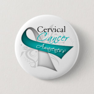 Scroll Ribbon Cervical Cancer Awareness 6 Cm Round Badge