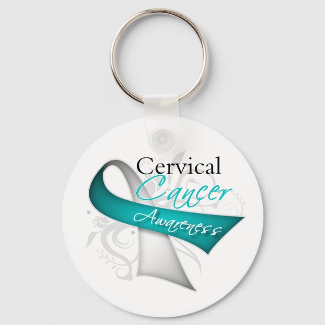 Scroll Ribbon Cervical Cancer Awareness Key Ring (Front)