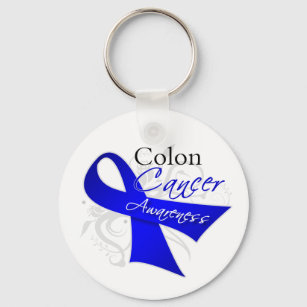 Scroll Ribbon Colon Cancer Awareness Key Ring