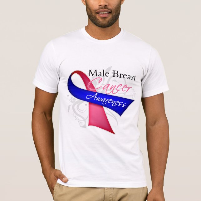 Scroll Ribbon Male Breast Cancer Awareness T-Shirt (Front)