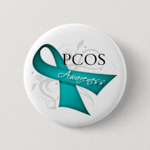 Scroll Ribbon -PCOS Awareness 6 Cm Round Badge