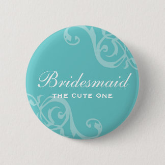 Scroll teal blue wedding name tag badge pin button