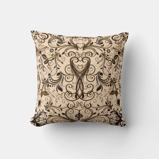 Scroll Work, 2 Tone Brown-Square Throw Pillow (Front)