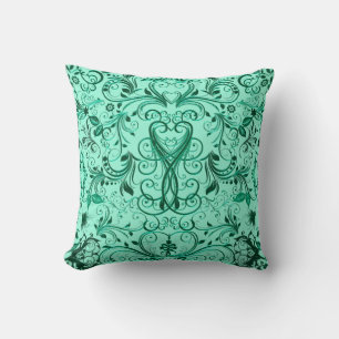 Scroll Work, Jade-Square Throw Pillow