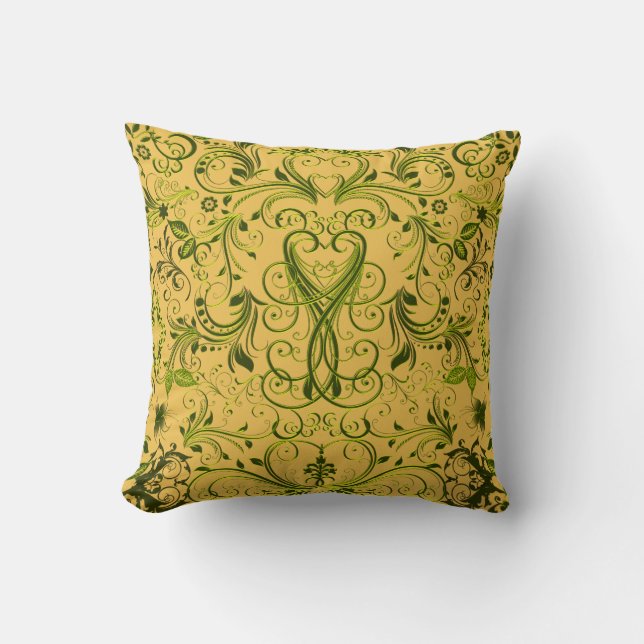 Scroll Work, Spring Green-Square Throw Pillow (Front)