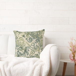 Scrolled Acanthus Sage and Teal Cushion