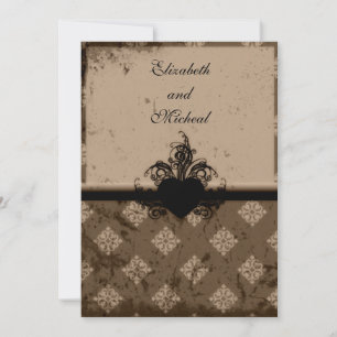 Scrolled Heart Vintage Look Wedding Invitation