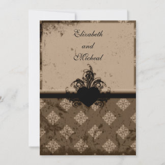 Scrolled Heart Vintage Look Wedding Invitation