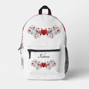 Scrolled Hearts on White Personalized Printed Backpack