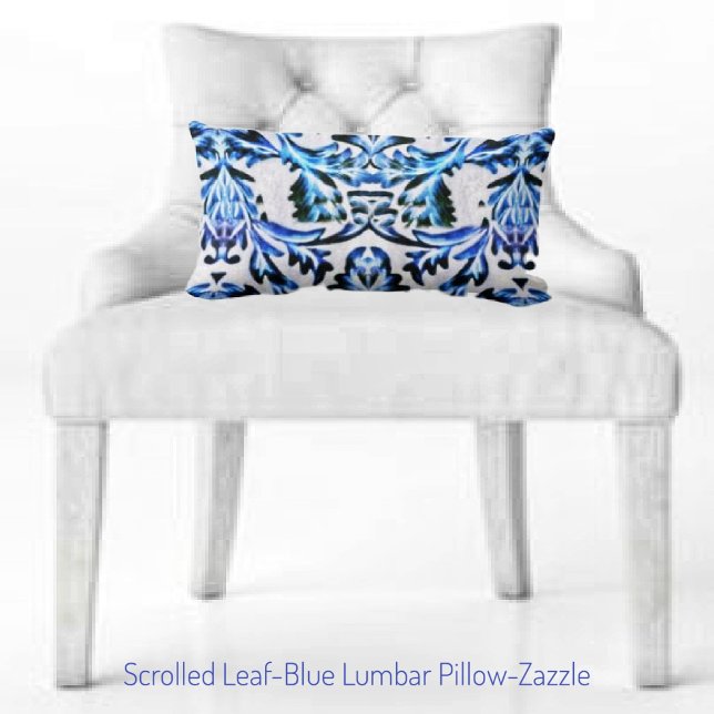 Scrolled Leaf Blue Lumbar Cushion (Creator Uploaded)