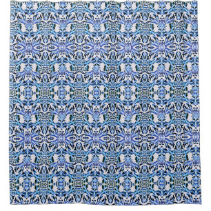 Scrolled-leaf Blue Shower Curtain