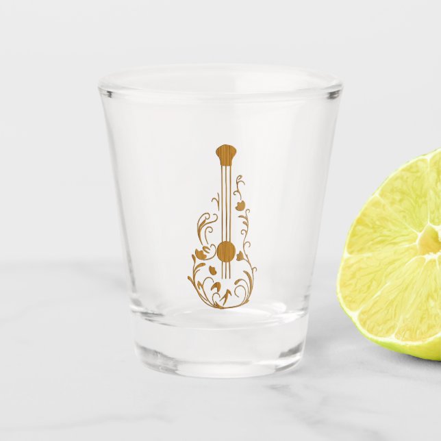 Scrolled Wood Guitar Shot Glass (Front)