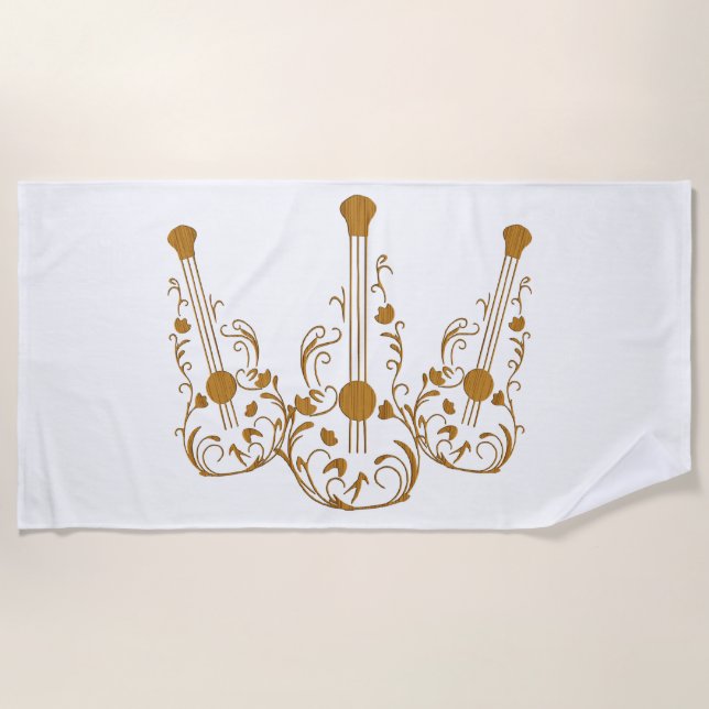 Scrolled Wood Guitars Beach Towel (Front)