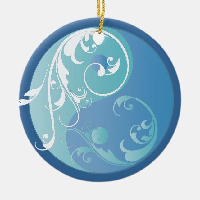 Scrolling Blue Yin & Yang Ornament (Front)