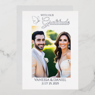 Scrolling Butterfly Foil Photo Thank You Card
