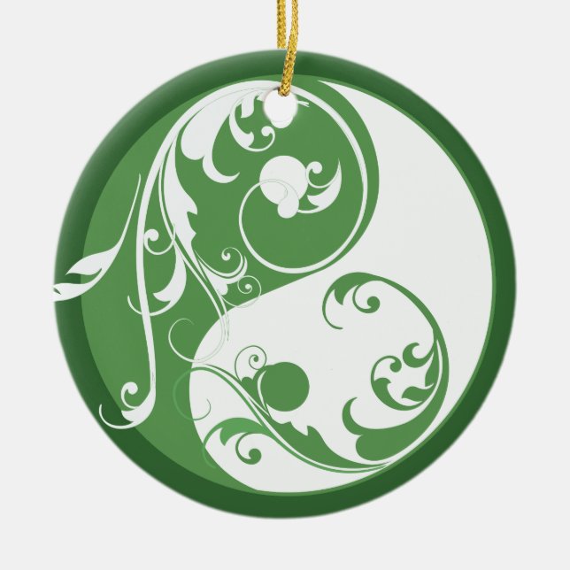 Scrolling Green Yin & Yang Ornament (Front)