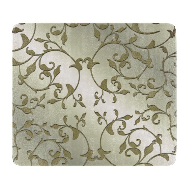 Scrolling Leaves in Olive Cutting Board (Front)