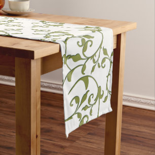 Scrolling Leaves in Olive Long Table Runner
