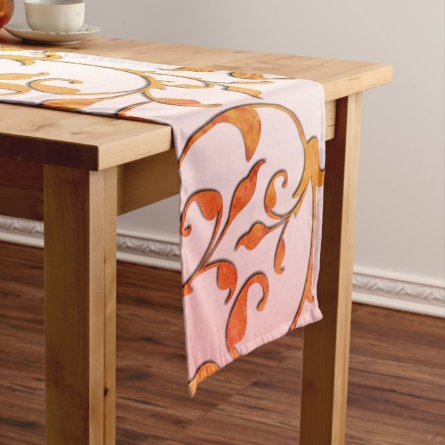 Scrolling Leaves Pink Hues Medium Table Runner (In Situ)