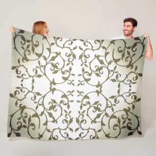 Scrolling Olive Leaves Fleece Blanket