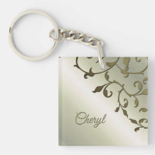 Scrolling Olive Leaves Personal Key Ring