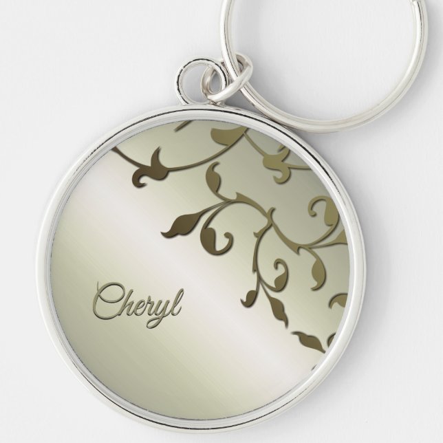 Scrolling Olive Leaves Personal Key Ring (Front)