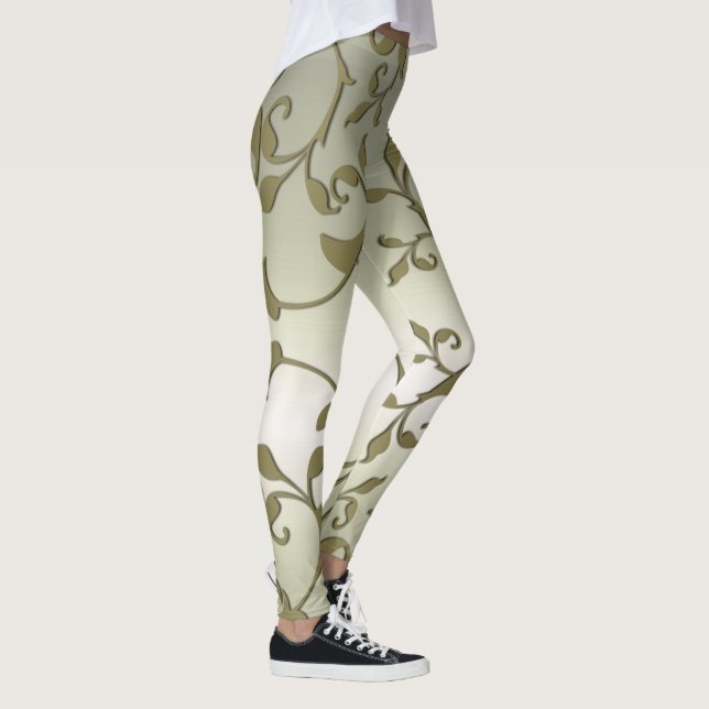 Scrolling Olive Leaves Slimming Effect Leggings (Right)