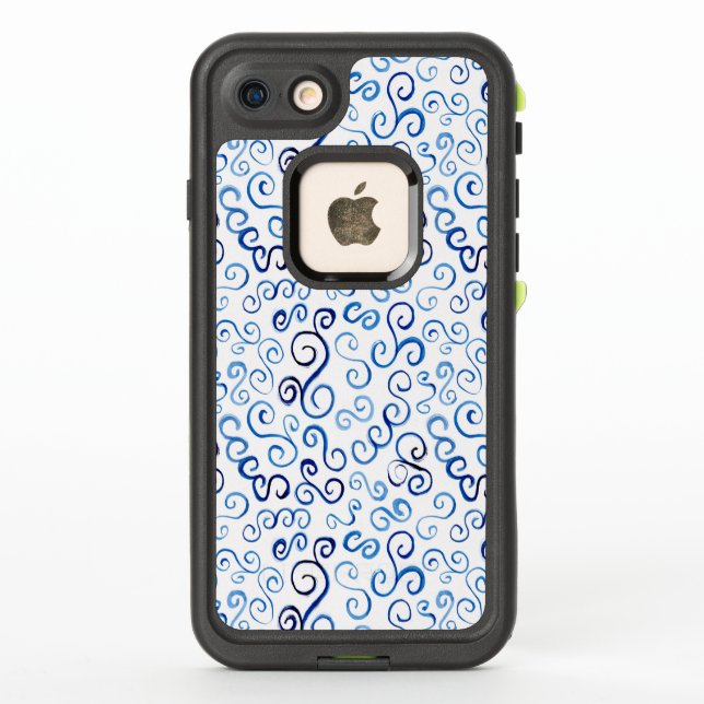 Scrolling Prussian Blue Watercolor Curves LifeProof iPhone Case (Back)