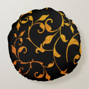 Scrolling Rust and BLack Round Cushion