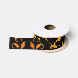 Scrolling Rust and BLack Satin Ribbon