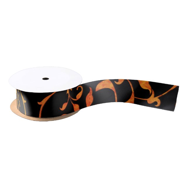 Scrolling Rust and BLack Satin Ribbon (Spool)
