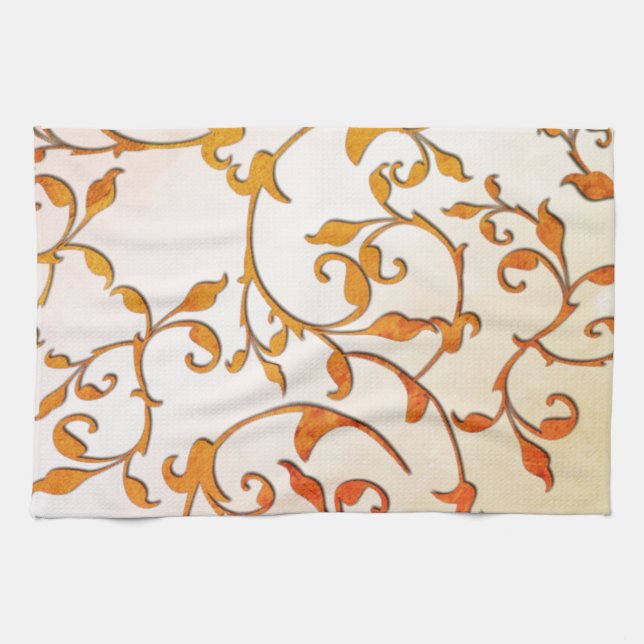 Scrolling Rust Tea Towel (Horizontal)