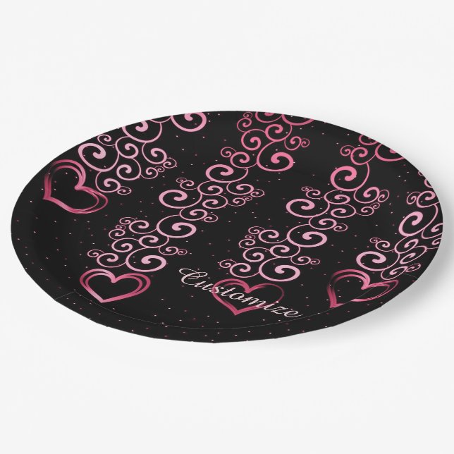 Scrolling Vine Hearts Paper Plates (Angled)