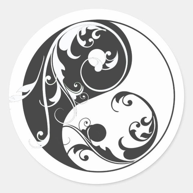 Scrolling Yin & Yang (black) Classic Round Sticker (Front)