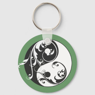 Scrolling Yin & Yang (black) Key Ring