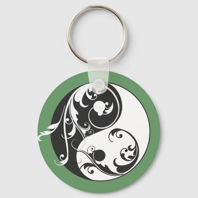 Scrolling Yin & Yang (black) Key Ring (Front)