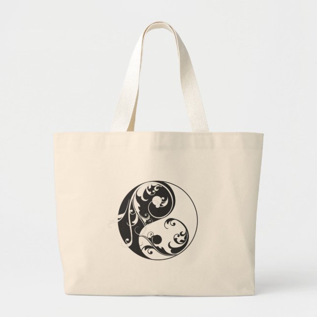 Scrolling Yin & Yang (black) Large Tote Bag (Front)