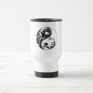 Scrolling Yin & Yang (black) Travel Mug
