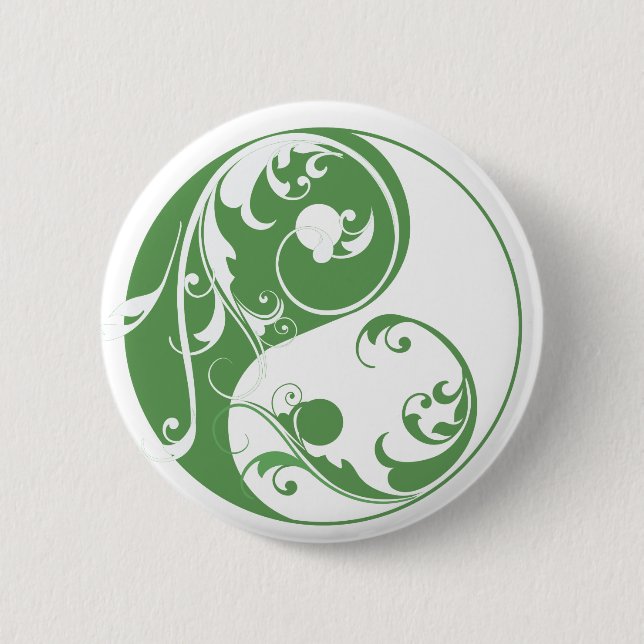 Scrolling Yin & Yang (green) 6 Cm Round Badge (Front)