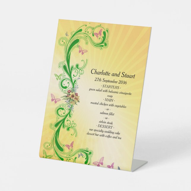 Scrolls and Butterflies Menu  Pedestal Sign (Front)