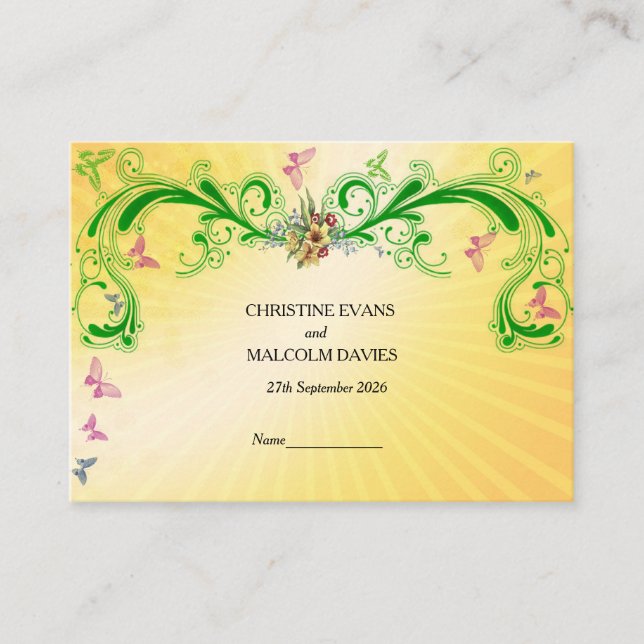 Scrolls and Butterflies Place Card (Front)