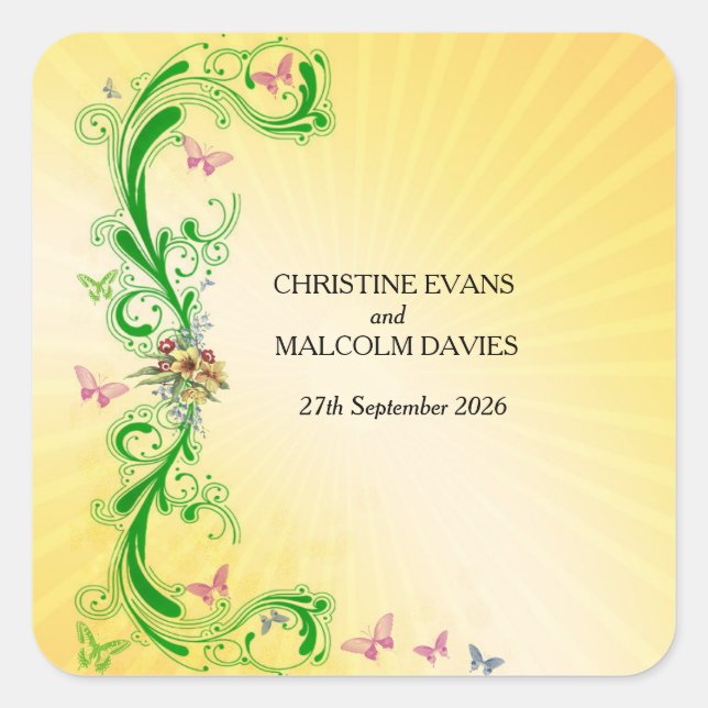 Scrolls and Butterflies Square Sticker (Front)