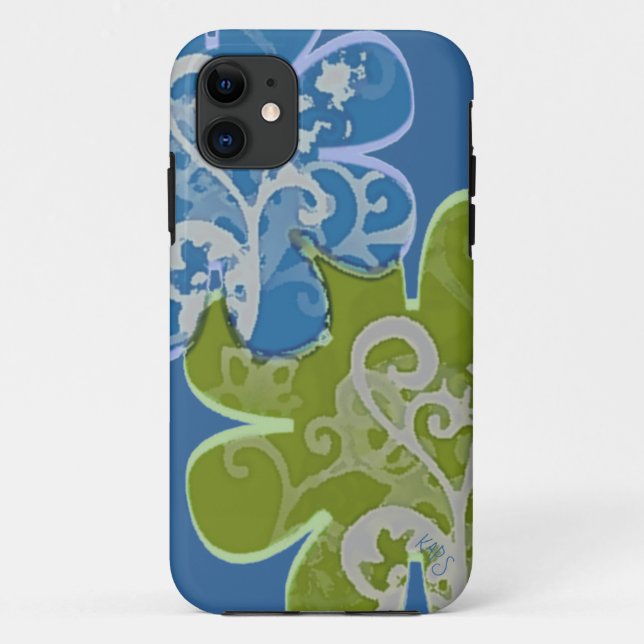 Scrolls n Flowers (blue/green) Case-Mate iPhone Case (Back)