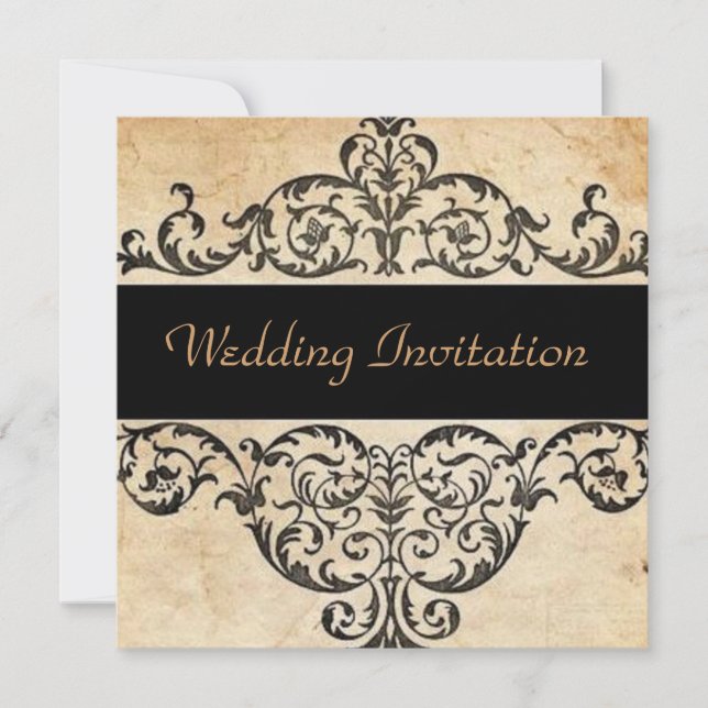 Scrolls rustic country western saloon wedding invitation (Front)