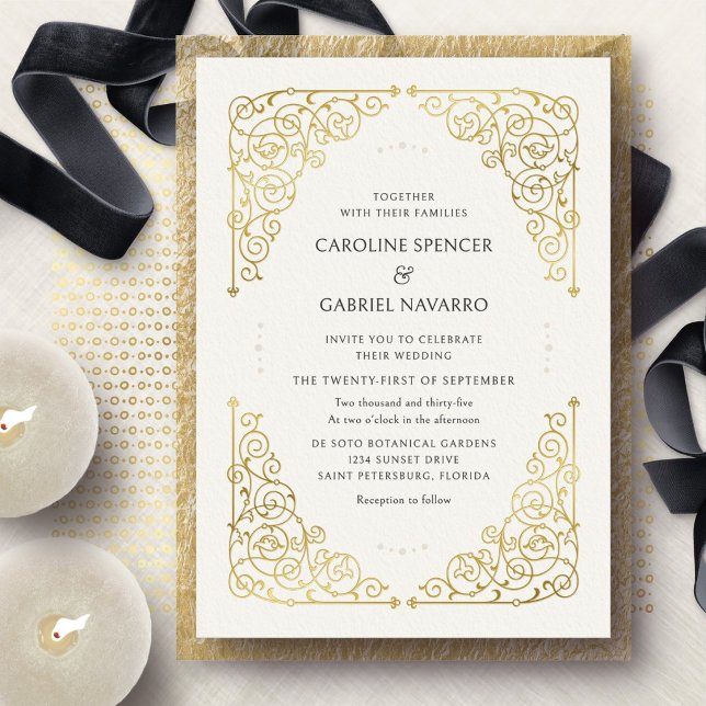 Scrollwork Elegant Vintage Wedding Foil Invitation (Creator Uploaded)
