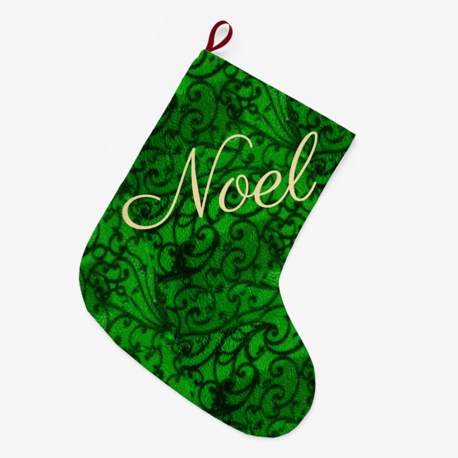 Scrollwork Green Christmas Stocking (Front (Hanging))
